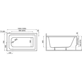 Badland CAPRI Rechteckbadewanne 100 x 70 cm (UBA147ARA2V-01)