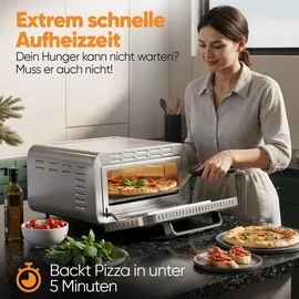 Proficook ProfiCook® Pizzaofen elektrisch | 400°C | echter Pizzastein | inkl. Pizzaheber | variable Zeit und Temperatureinstellung | Pizza Ofen Elektro | für Pizza in unter 5 min. | Pizzamaker | PC PO 1323