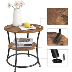 UAC Couchtisch rund  55 x 55 cm, Sofatisch mit Ablage, Wohnzimmertisch, einfacher Aufbau, Metall, Industrie-Design, Dunkelbraun