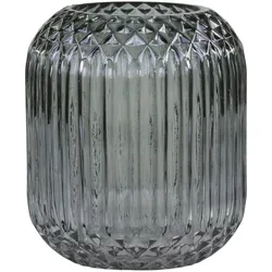 Chic Antique Glasvase kariert mit Rillen, H17/D14 cm, kohle