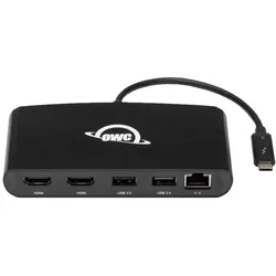 OWC Thunderbolt 3 Mini Dockingstation, 5 Ports, Verbinden Sie bis zu zwei 4K-Displays, Gigabit-Ethernet-Anschluss, Integriertes Kabel