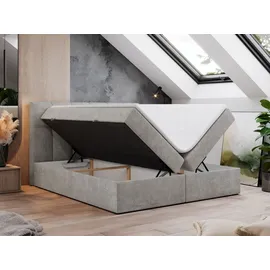 MKS Meble Boxspringbett 180x200 mit Bettkasten, Bett mit Multipocket - Matratze H3 Topper, Polsterbett 180x200 mit Bettkasten Kopfteil, Boxspringbett mit Mat... - Hellgrau