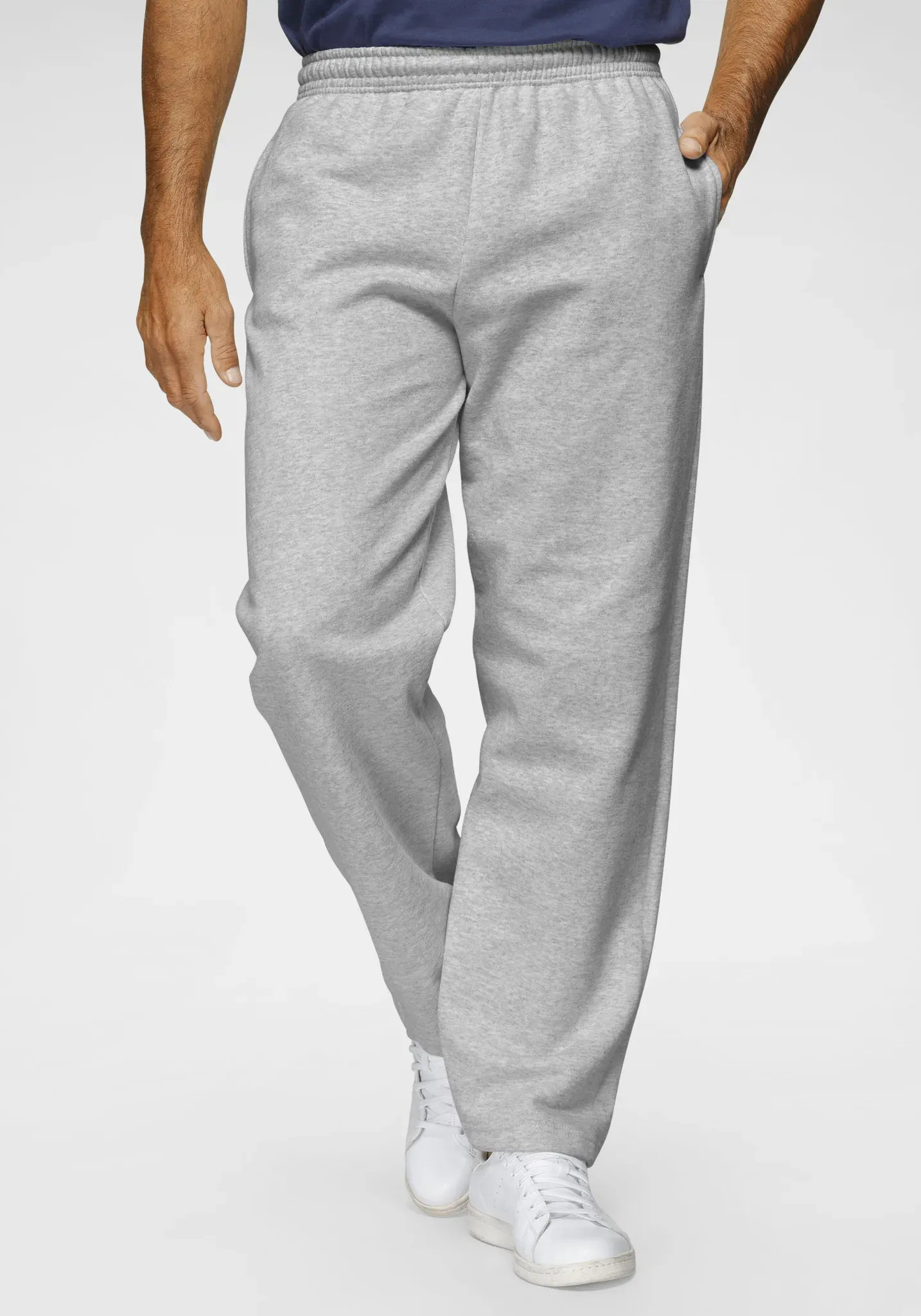 Sweathose FRUIT OF THE LOOM, Herren, Gr. S (44/46), N-Gr, grau (grau, meliert), angeraute Sweatware, Obermaterial: 80% Baumwolle, 20% Polyester, bequem lang, Hosen Sweathose, Open Leg Jogginghose