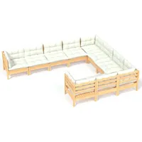 vidaXL 10-tlg. Garten-Lounge-Set mit Creme Kissen Kiefernholz