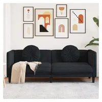 vidaXL Sofa mit Kissen 3-Sitzer Schwarz Samt