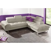Ecksofa COTTA "Chef L-Form", grau, B:257cm H:72cm T:206cm, Luxus-Microfaser (100% Polyester);Kunstleder Softlux;Leder Advantage (abgedecktes Spalt-Rindsleder), Rückseite mit schwarzem Spannstoff bezogen;NaturLEDER (echtes Rindsleder), Rückseite mit schwarzem Spannstoff bezogen, Sofas, Ecksofa, mit Kopfteilverstellung, edle Metallkufen, wahlweise mit Bettfunktion