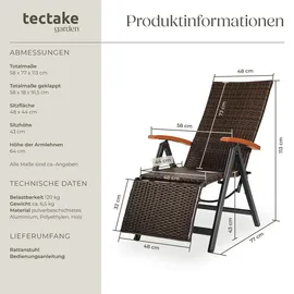 Tectake Rattanstuhl Brisbane 58 x 77 x 113 cm braun klappbar