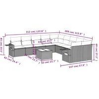 vidaXL 11-tlg. Garten-Sofagarnitur mit Kissen Schwarz Poly Rattan