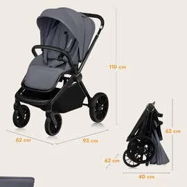 lionelo MIKA PLUS 3-in-1 Buggy 0-48 Monate bis zu 22 kg Babywagen bis zu 9 kg Kindersitz Babytrage bis zu 13 kg, Rückenlehne verstellbar, Dämpfung, 360° Räder, XXL-Verdeck