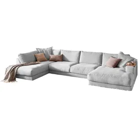KAWOLA Wohnlandschaft U-Form Madeline Cord Longchair rechts hellgrau