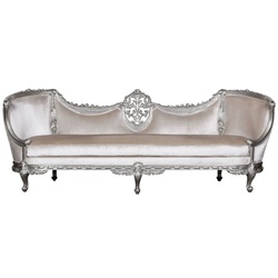 Casa Padrino Luxus Barock Sofa Weiß / Silber - Edles Handgefertigtes Wohnzimmer Sofa im Barockstil - Barock Wohnzimmer Möbel - Edel & Prunkvoll