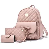 NICOLE & DORIS Rucksack Damen Klein Rucksack und Handtasche 3-Teiliges Set Rucksack Für Mädchen Niedlich PU Leder Daypack Cityrucksack Schultasche wasserdichte Reiserucksack Rosa