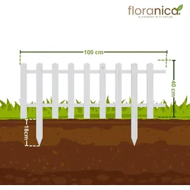 Floranica 4 Stk. Zierzaun aus Holz 100 x 40 cm Weiß imprägniert Steckzaun als Beeteinfassung Rasenkante Tierzaun Bauernzaun - Weiß