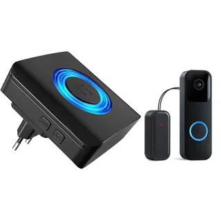 Satisure Türklingel Weiterleitung für Blink Videotürklingel, Funk Gong Erweiterung Set 58 Melodien & 5 Lautstärkestufen Empfänger für Blink Video Doorbell, Schwarz