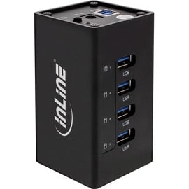 InLine USB 3.0 Hub 4 Port, Aluminiumgehäuse, schwarz, mit 2,5A Netzteil