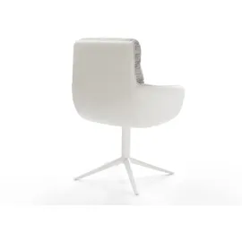 DeLife Drehstuhl Abelia-Flex mit Armlehnen Materialmix Echtleder Weiß-Silbergrau Fußkreuz Weiß 360° drehbar Wippfunktion