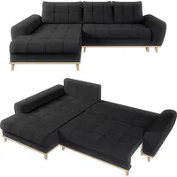 Luma-home Ecksofa Scandi-Stil Schlaffunktion Bettkasten, Bouclé Chenille Stoff Anthrazit