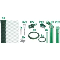 GAH Alberts Alberts Maschendrahtzaun Komplettset mit Bodenhülsen, Grün, 1,25 m hoch, 60 m lang