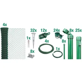 GAH Alberts Alberts Maschendrahtzaun Komplettset mit Bodenhülsen, Grün, 1,25 m hoch, 60 m lang