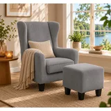 Home Affaire Ohrensessel Chilly Cord und Mikrofaser 84 x 101 x 84 cm grau mit Hocker
