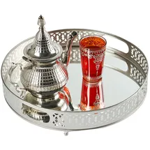 Marrakesch Orient & Mediterran Interior Spiegeltablett Serviertablett Deko Tablett Rund Nikita Silber