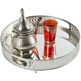 Marrakesch Orient & Mediterran Interior Spiegeltablett Serviertablett Deko Tablett Rund Nikita Silber