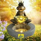 Gartenbrunnen Brunnen Zierbrunnen Zimmerbrunnen Springbrunnen Brunnen Frosch-Prinz mit LED-Licht 230V Wasserfall Wasserspiel für Garten