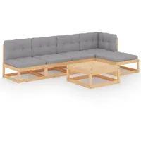 vidaXL Garten-Lounge-Set 6-tlg. Kiefer Massivholz beige/grau