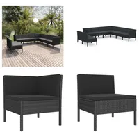 vidaXL 9 tlg. Garten Lounge Set mit Auflagen Poly Rattan Schwarz - Garten-Sofagarnitur - Garten-Sofagarnituren - Gartensofa-Set - Gartensofa-Sets - Schwarz