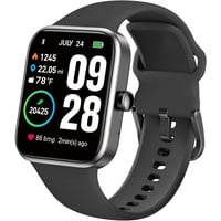 Smartwatch Damen Herren, Alexa Eingebauter mit Herzfrequenz und Blutsauerstoffmonitor, Schlafmonitor, 5ATM Wasserdicht Fitnessuhr fur Android IOS - Schwarz