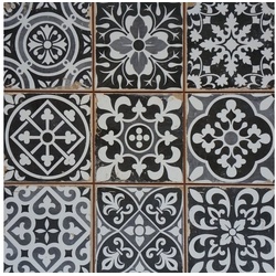 Casa Moro Keramik Bodenfliese Marokkanische Fliesen Rahel Schwarz Patchwork Retro-Fliesen, 33×33, Schwarz, für Wand & Boden, Vintage Keramikfliesen FL2111 schwarz