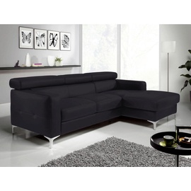 Livetastic Ecksofa Schwarz, Leder, Kombination Echtleder/Lederlook, Rindleder, 4-Sitzer, Ottomane rechts, L-Form, 226x169 cm, seitenverkehrt erhältlich, Armteil links, rechts, Wohnzimmer, Sofas & Couches, Wohnlandschaften, Ecksofas