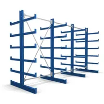 Stier Kragarmregal doppelseitig 3 Felder mit 5 Ebenen 3900x2000x500mm enzianblau