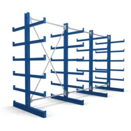 Stier Kragarmregal doppelseitig 3 Felder mit 5 Ebenen 3900x2000x500mm enzianblau