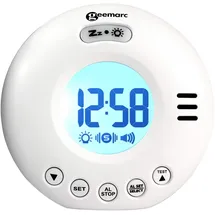 Geemarc Wake 'N' Shake Voyager - Reisewecker mit starkem 75dB Alarm, Blitzlicht und integriertem Vibrationsalarm für Personen mit tiefem Schlaf - Weiß