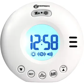 Geemarc Wake 'N' Shake Voyager - Reisewecker mit starkem 75dB Alarm, Blitzlicht und integriertem Vibrationsalarm für Personen mit tiefem Schlaf - Weiß