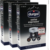 Quvido Pflegeset mit Reinigungsbürste 3mm Borsten und Spezial-Entkalker Durgol Swiss Espresso für Espresso- und Kaffeemaschinen aller Typen und Arten, 6x125ml Flaschen