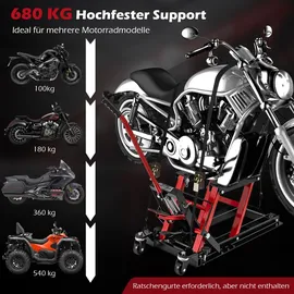 taozhiyy Motorradheber bis 680kg 3-stufig höhenverstellbar, Hydraulische Motorradhebebühne für Motorräder ATVs & Quads Rot