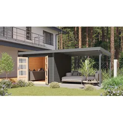 Gartenhaus KARIBU "Pluto 6 B", grau (terragrau), ohne Fußboden, ohne Rück- und Seitenwand, ohne Dacheindeckung, Holz, Stahl, Gartenhäuser, aus hochwertigen Materialien