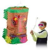 Relaxdays 2 x Pinata Tiki, große Geburtstagspinata zum Befüllen, Schlagpinata Hawaii, Indianer Pinata zum Aufhängen, bunt