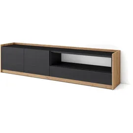 SKRAUT HOME Lowboard 207x50x37 cm Schwarz Eiche Holzwerkstoff