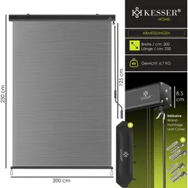 Kesser Senkrechtmarkise Außenrollo 200 x 250 cm Transparent/Anthrazit