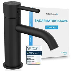 Bächlein Badarmatur Susara mit gebogenem Auslauf, Design Einhebelmischer mit langlebiger Keramikkartusche und Montage-Set, Bad Wasserhahn Matt Schwarz