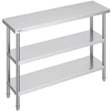 Vevor Lebensmittel-Zubereitungstisch aus Edelstahl, 356 x 1219 x 864 mm gewerblicher Küchenarbeitstisch, mit 2 verstellbaren Unterregalen, Zuberei...