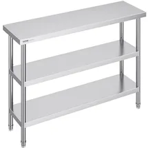 Vevor Lebensmittel-Zubereitungstisch aus Edelstahl, 356 x 1219 x 864 mm gewerblicher Küchenarbeitstisch, mit 2 verstellbaren Unterregalen, Zuberei...