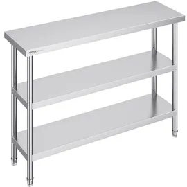 Vevor Lebensmittel-Zubereitungstisch aus Edelstahl, 356 x 1219 x 864 mm gewerblicher Küchenarbeitstisch, mit 2 verstellbaren Unterregalen, Zuberei...