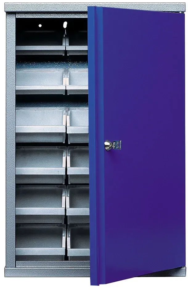 Hängeschrank mit 18 Sichtboxen, HxBxT 600 x 400 x 160 mm, blau