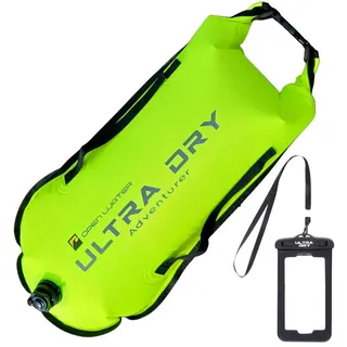 Schwimmboje Abschleppschwimmer gut sichtbar Schwimmkörper Dry Bag mit verstellbarem Taillengürtel, Trageriemen, wasserdichte Handyhülle für offenes Wasser, Wassersport, Schwimmen, Triathlons, 28l Grün