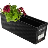 Kadax Blumenkasten mit Einsatz, 18 x 56 cm, Rattanmuster, Schwarz