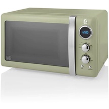 Swan Retro Digitale Mikrowelle 20L, 5 Leistungsstufen, Auftauen, Timer, 800W